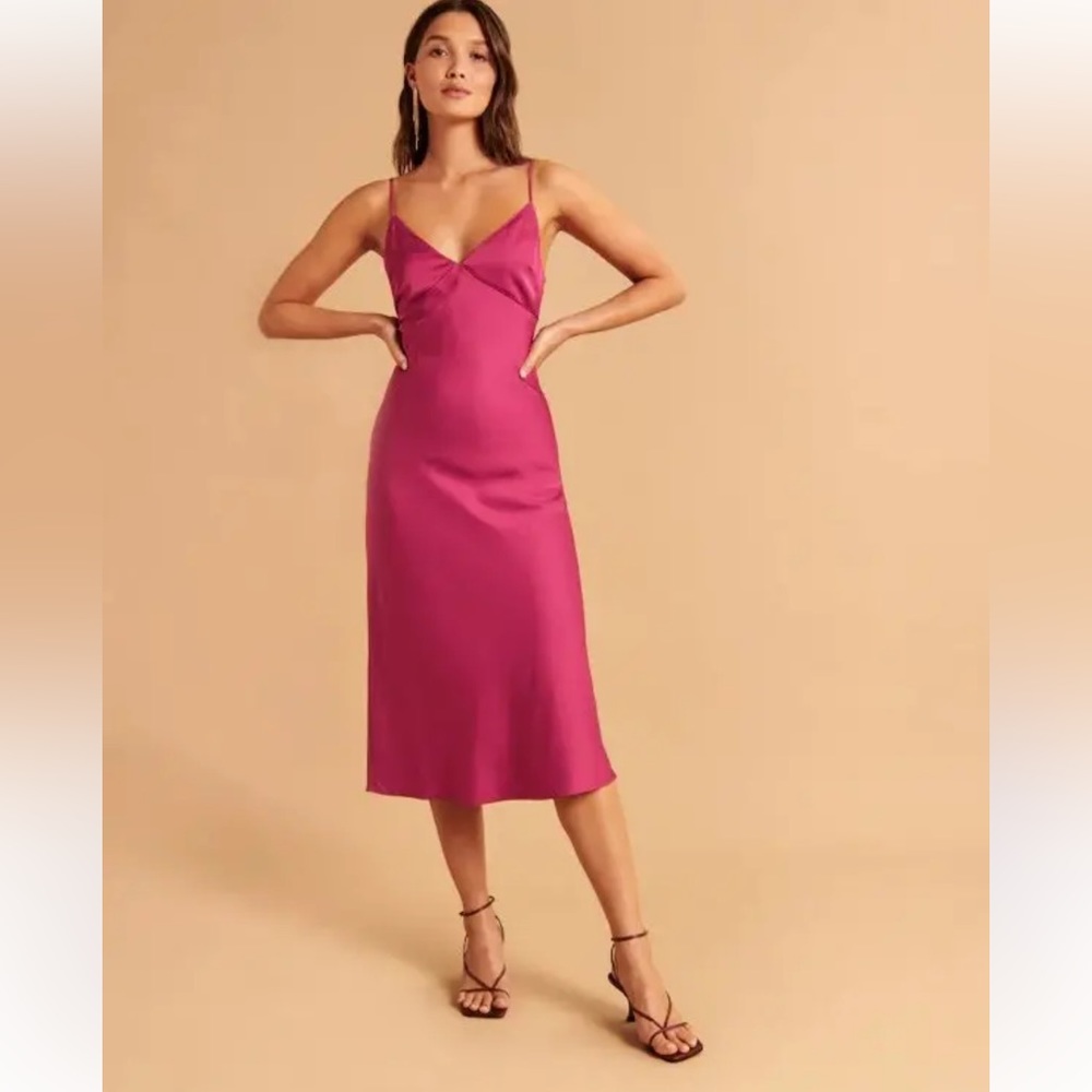 Abercrombie Lace Up Back Slip Midi Dress Bright Rose Pink!